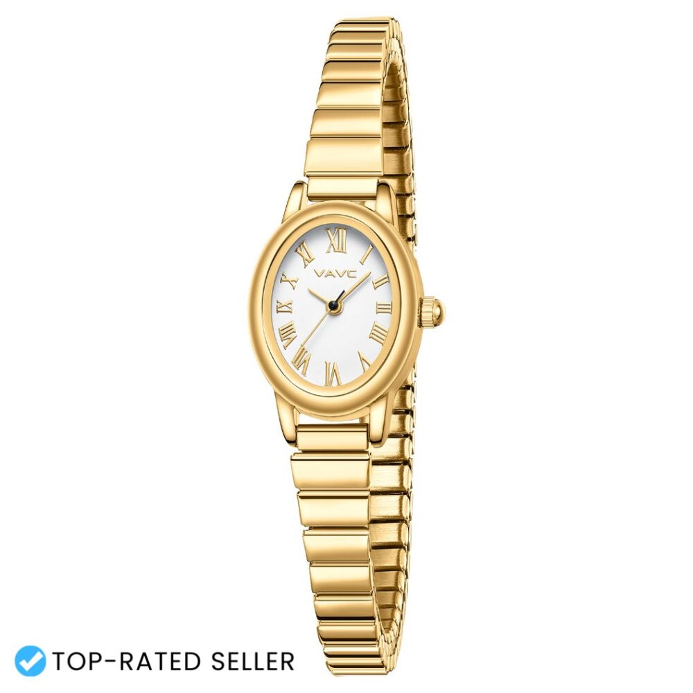Classic Oval Analog Watch Elegant Roman Dial Stainless Steel Expansion Band